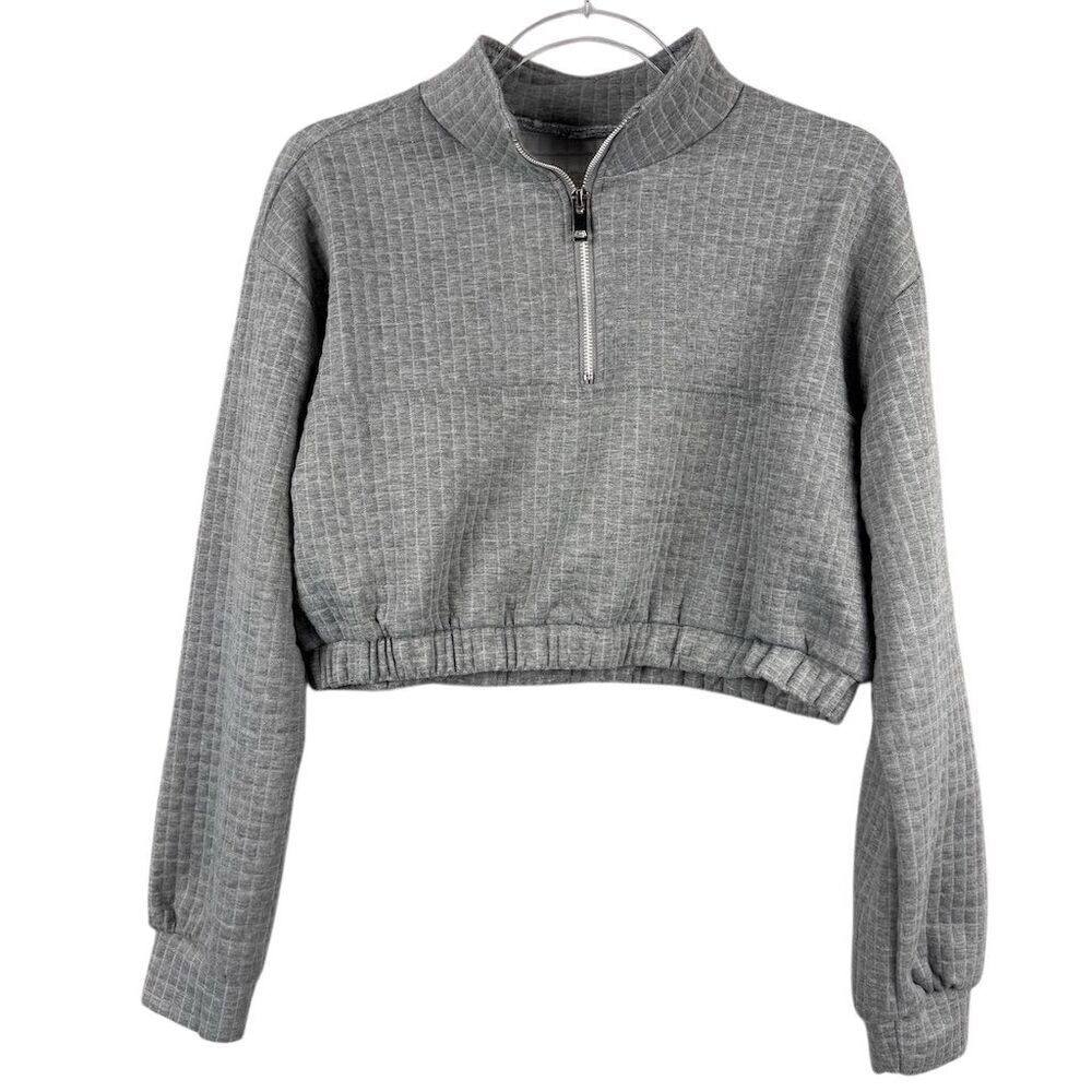 One Step Up Oversized Gray Half Zip Sweatshirt Women’s M Casual Waffle Pattern